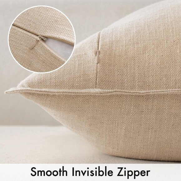 NWT 2PC Decorative Linen Pillow Covers 20x20 Inch Natural Beige - Picture 3 of 15